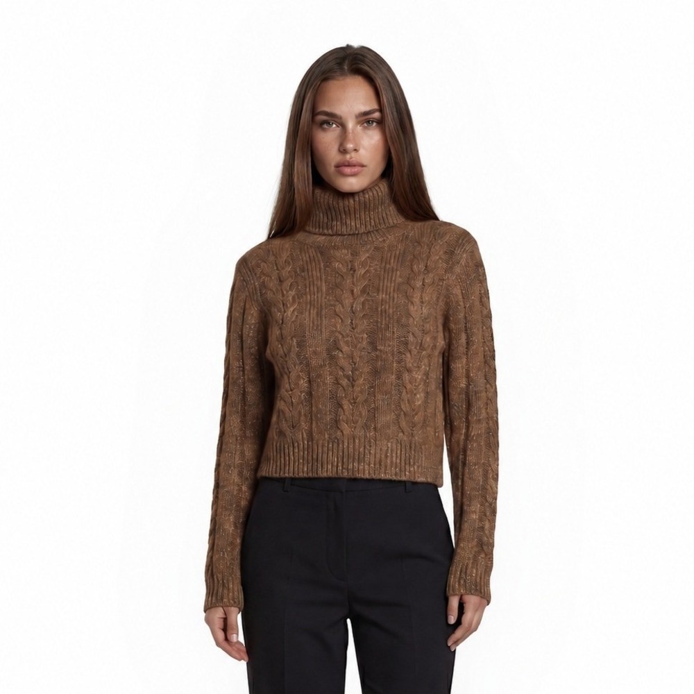 Pilcro Anthropologie Sweater Women's Size Medium Bronze Metallic‎ Cable Knit